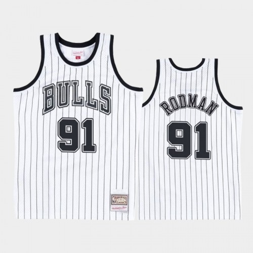 Chicago Bulls #91 Dennis Rodman White Black Concord Collection Hardwood Classics Jersey