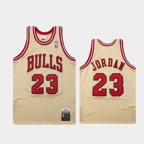 Chicago Bulls #23 Michael Jordan Gold 1995-96 Hardwood Classics Authentic Jersey