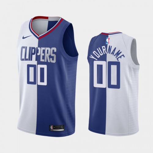 Men's Los Angeles Clippers #00 Custom White Royal Split Two-Tone Jersey