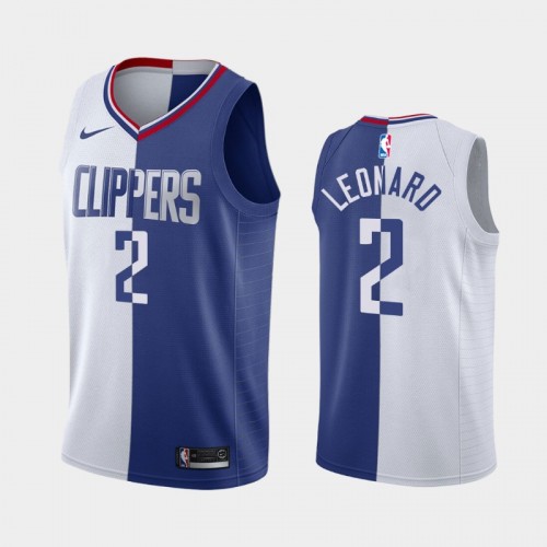 Men's Los Angeles Clippers #2 Kawhi Leonard White Royal Split Two-Tone Jersey