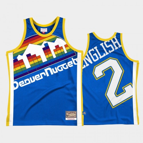 Men's Denver Nuggets #2 Alex English Royal Big Face 2.0 Throwback Jersey