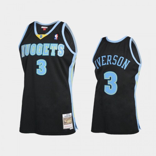 Men's Denver Nuggets #3 Allen Iverson Black Reload 2.0 Hardwood Classics Jersey