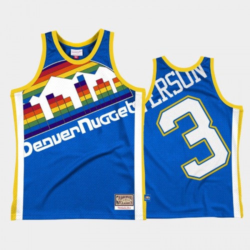 Men's Denver Nuggets #3 Allen Iverson Royal Big Face 2.0 Throwback Jersey