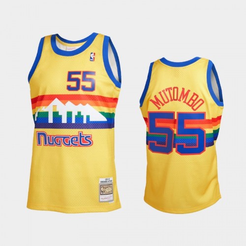 Men's Denver Nuggets #55 Dikembe Mutombo Yellow Reload 2.0 Hardwood Classics Jersey