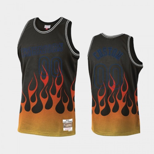 Men's Golden State Warriors #00 Custom Black Flames Jersey