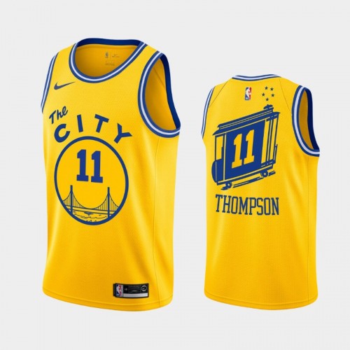 Men's Golden State Warriors #11 Klay Thompson Gold 2019-20 Hardwood Classics Jersey