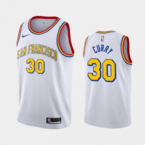 Men's Golden State Warriors #30 Stephen Curry White 2019-20 Hardwood Classics Jersey