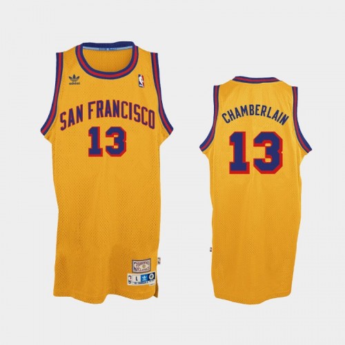 Men's Golden State Warriors #13 Wilt Chamberlain Gold Hardwood Classics Jersey