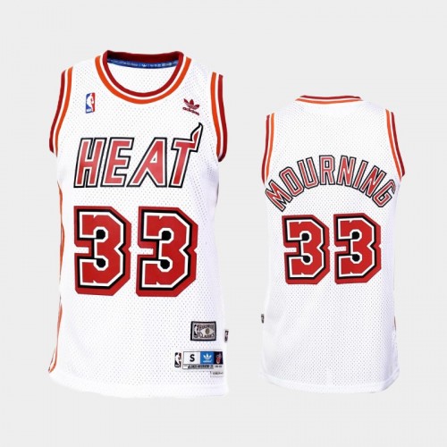 Men's Miami Heat #33 Alonzo Mourning White Hardwood Classics Jersey