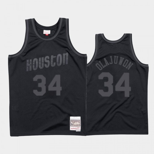 Houston Rockets #34 Hakeem Olajuwon Black 1993-94 Throwback Tonal Hardwood Classics Jersey