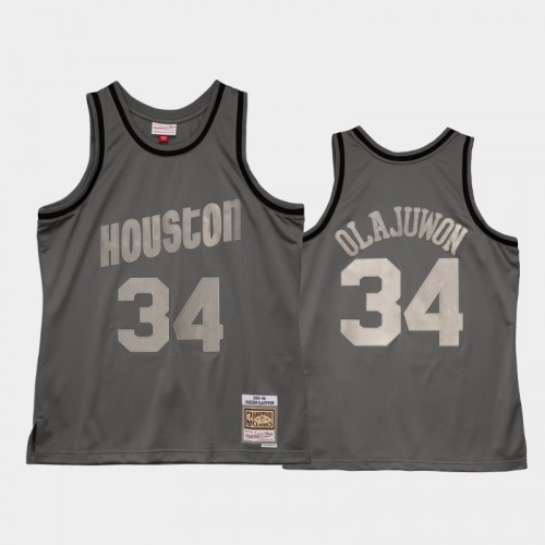 Men's Houston Rockets #34 Hakeem Olajuwon Gray 1993-94 Metal Works Hardwood Classics Jersey
