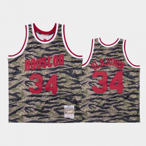 Houston Rockets #34 Hakeem Olajuwon Green Tiger Camo Limited Jersey