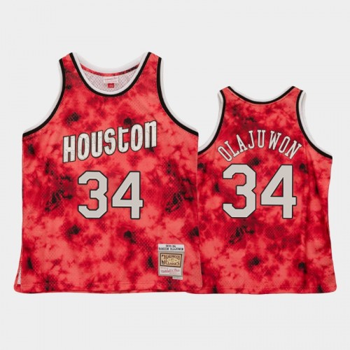 Men's Houston Rockets #34 Hakeem Olajuwon Red Galaxy Jersey