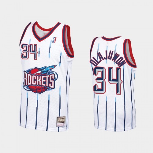 Men's Houston Rockets #34 Hakeem Olajuwon White Hardwood Classics Jersey