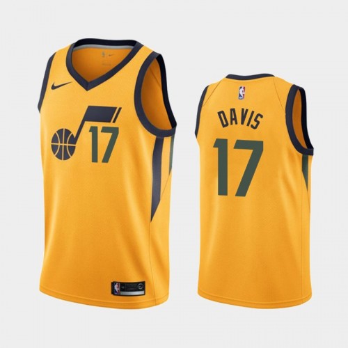 Men's Utah Jazz #17 Ed Davis Gold 2019 season Statement Jersey