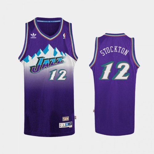 Men's Utah Jazz #12 John Stockton Purple Hardwood Classics Jersey