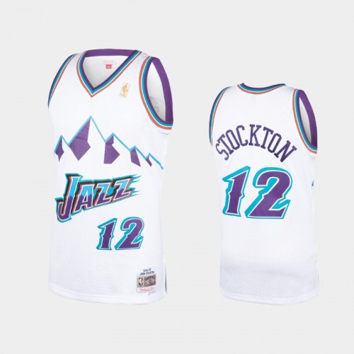 Men's 1996-97 Utah Jazz #12 John Stockton White Hardwood Classics Jersey