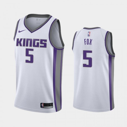 Men's Sacramento Kings #5 De'Aaron Fox White 2019 season Association Jersey