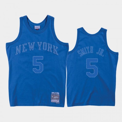 Men's New York Knicks #5 Dennis Smith Jr. Blue Washed Out Jersey