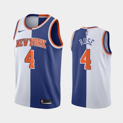 Men's New York Knicks #4 Derrick Rose White Blue Split Edition Two-Tone Jersey