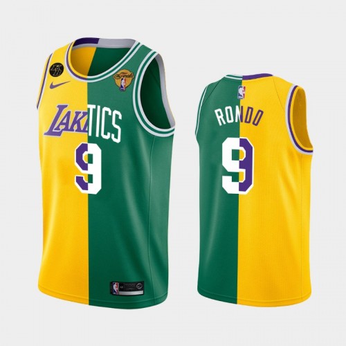 Men's Los Angeles Lakers X Boston Celtics #9 Rajon Rondo Gold Green NBA Finals Two-Tone Jersey