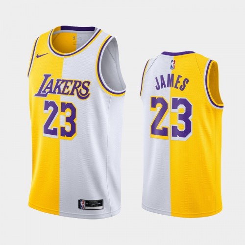 Men's Los Angeles Lakers #23 LeBron James Gold White Split Edition Two-Tone Jersey