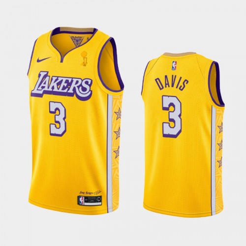 Los Angeles Lakers Anthony Davis #3 Gold 2020 NBA Finals Champions City Jersey