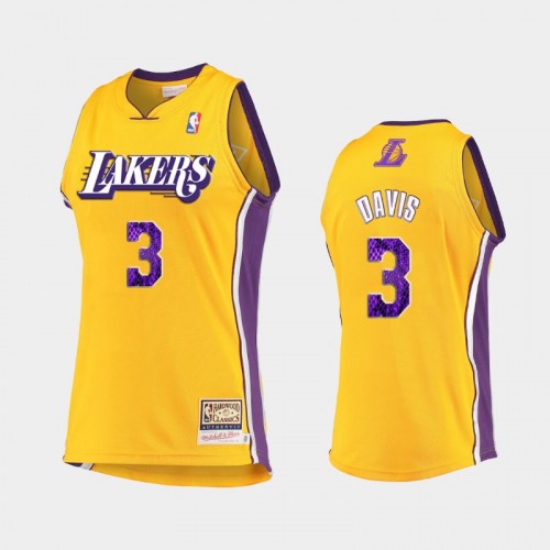 Men's Los Angeles Lakers #3 Anthony Davis Gold 2021 snakeskin Hardwood Classics Jersey