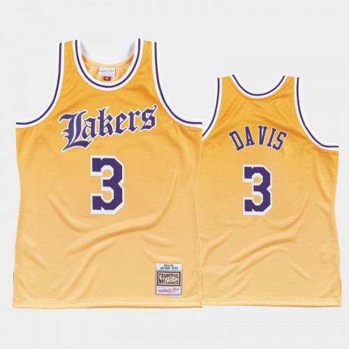 Los Angeles Lakers #3 Anthony Davis Yellow Old English Faded Jersey