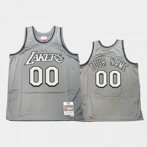 Los Angeles Lakers #00 Custom Gray Hardwood Classics Throwback Metal Works Jersey