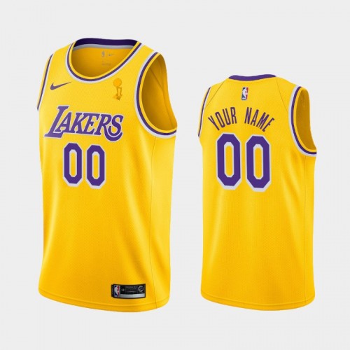 Los Angeles Lakers Custom #00 Yellow 2020 NBA Finals Champions Icon Jersey