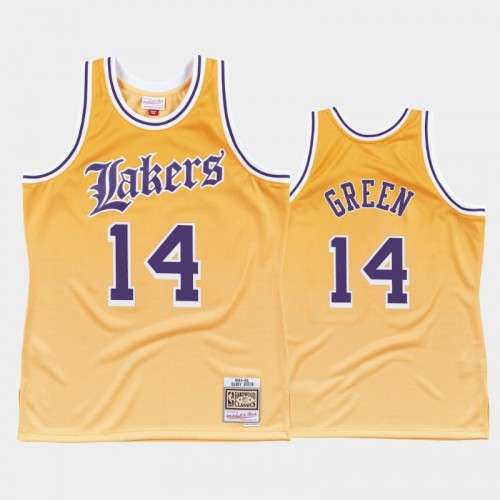 Los Angeles Lakers #14 Danny Green Yellow Old English Faded Jersey