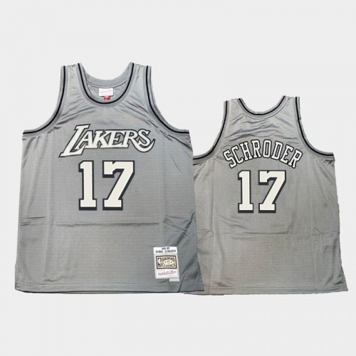 Los Angeles Lakers #17 Dennis Schroder Gray Hardwood Classics Throwback Metal Works Jersey