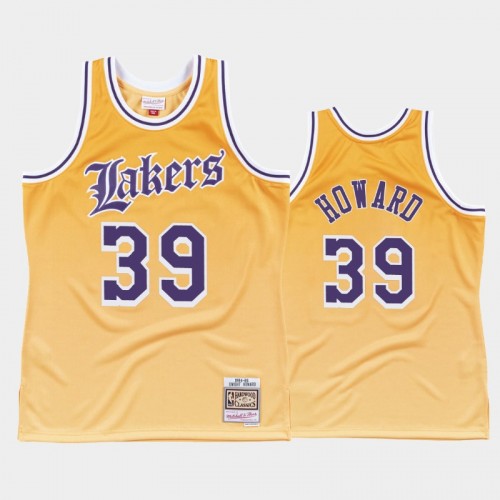Los Angeles Lakers #39 Dwight Howard Yellow Old English Faded Jersey