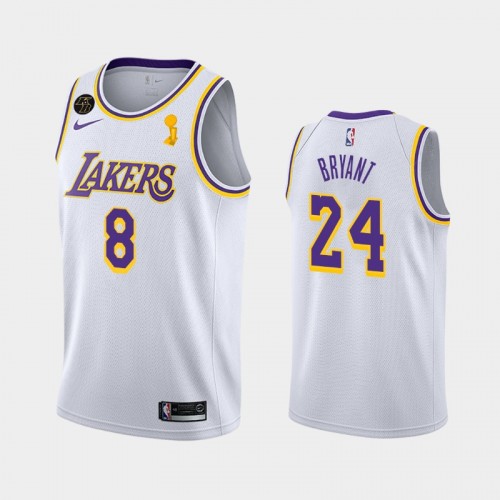Los Angeles Lakers Kobe Bryant #24 White 2020 NBA Finals Champions Association Dual Number Jersey