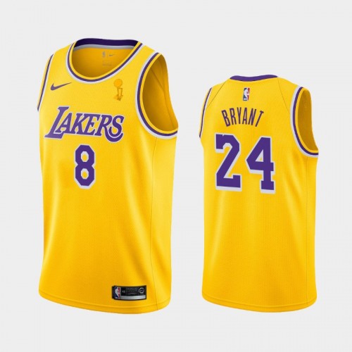 Los Angeles Lakers Kobe Bryant #24 Yellow 2020 NBA Finals Champions Icon Dual Number Jersey