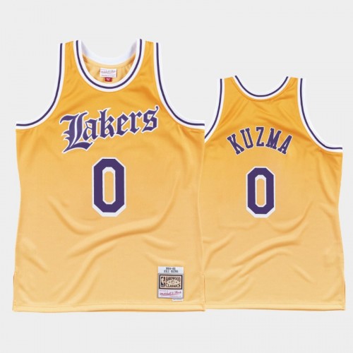 Los Angeles Lakers #0 Kyle Kuzma Yellow Old English Faded Jersey