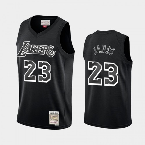Los Angeles Lakers #23 LeBron James Black Hardwood Classics Throwback White Logo Jersey