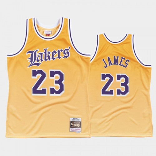 Los Angeles Lakers #23 LeBron James Yellow Old English Faded Jersey