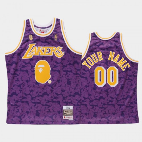 Men's Los Angeles Lakers Purple BAPE X Mitchell Personalized Classic Jersey