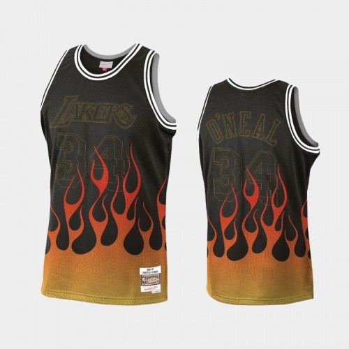 Men's Los Angeles Lakers #34 Shaquille O'Neal Black Flames Jersey