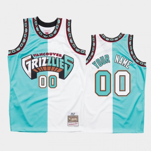 Men's Memphis Grizzlies #00 Custom White Teal Split Two-Tone Jersey