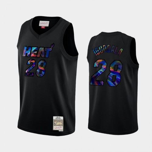 Miami Heat #28 Andre Iguodala Black Iridescent Logo Holographic Hardwood Classics Jersey