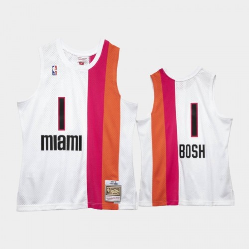 Men's Miami Heat #1 Chris Bosh White 2011-12 Hardwood Classics Jersey