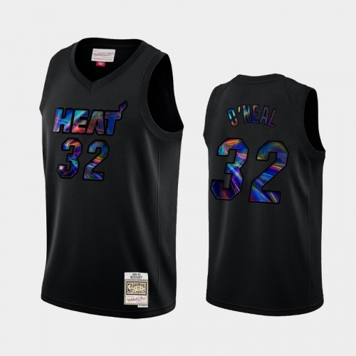Miami Heat #32 Shaquille O'Neal Black Iridescent Logo Holographic Hardwood Classics Jersey