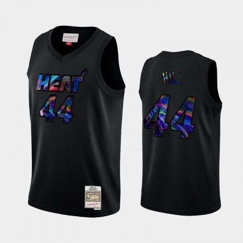 Miami Heat #44 Solomon Hill Black Iridescent Logo Holographic Hardwood Classics Jersey