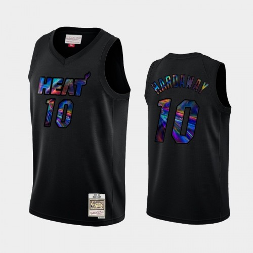 Miami Heat #10 Tim Hardaway Black Iridescent Logo Holographic Hardwood Classics Jersey