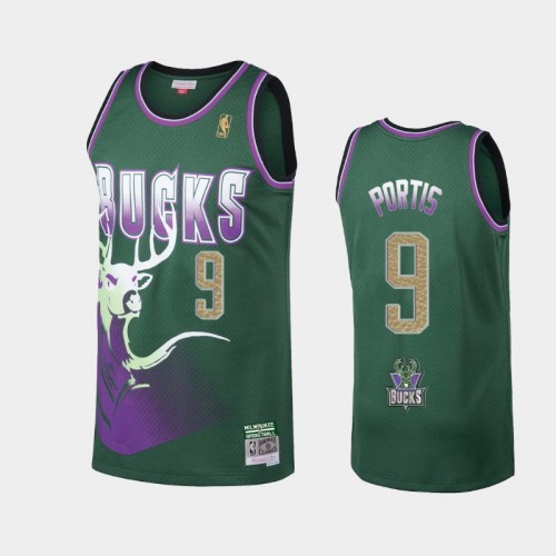 Men's Milwaukee Bucks #9 Bobby Portis Green 2021 Hardwood Classics Buckskins limited Jersey