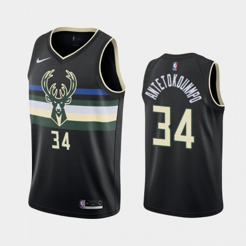 Men's Milwaukee Bucks #34 Giannis Antetokounmpo Black Statement Jersey