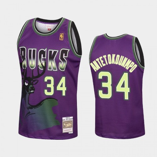 Milwaukee Bucks #34 Giannis Antetokounmpo Purple Reload Hardwood Classics Jersey